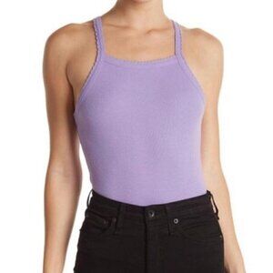 NWT BP by Nordstrom Purple Micro Ribbed Picot Trim Thong Bodysuit - L
